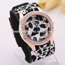 Leopard style leather strap women elegant bangle watch